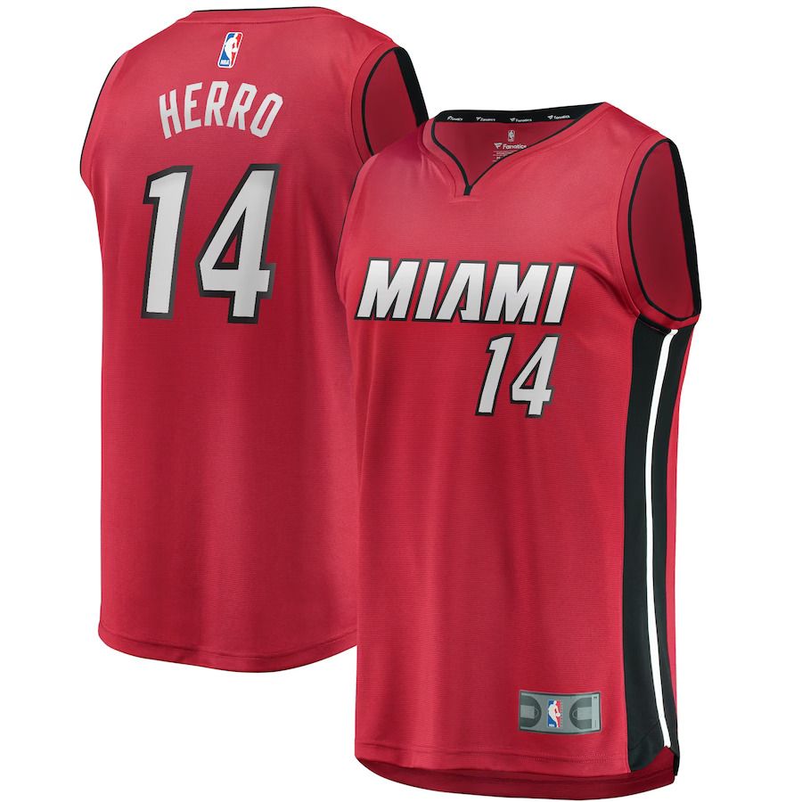 Men Miami Heat #14 Tyler Herro Fanatics Branded Red Fast Break Replica NBA Jersey